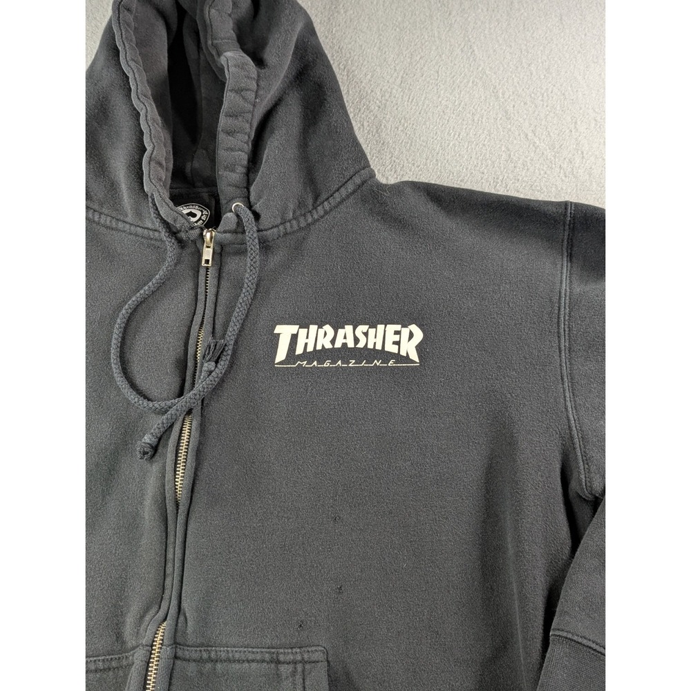 Thrasher Magazine Skateboarding Logo Zip Up Hoodie Black Men's Size Large L